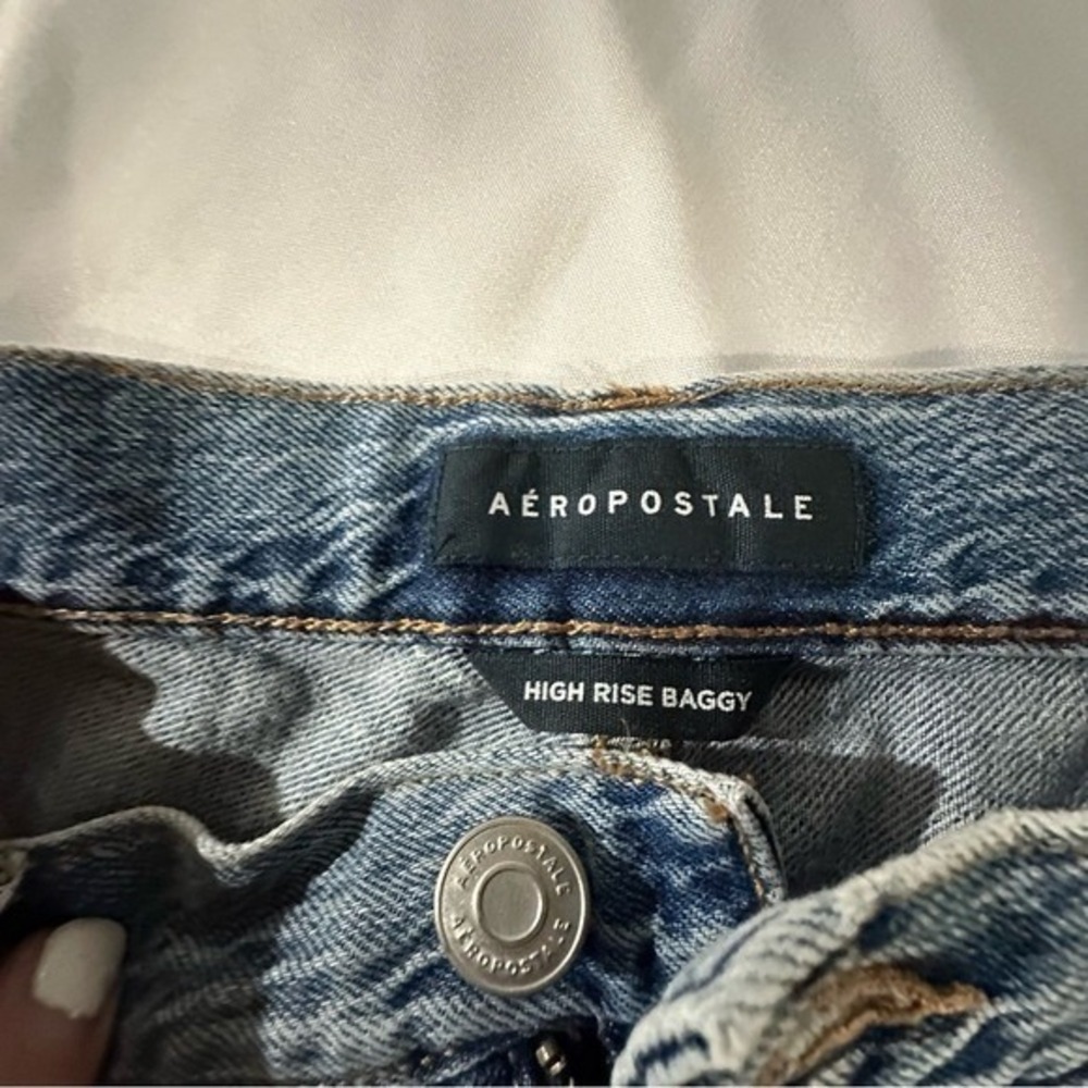 Aeropostale High Rise Baggy Distressed Jeans Blue 14 Reg 100% Cotton - Picture 2 of 14